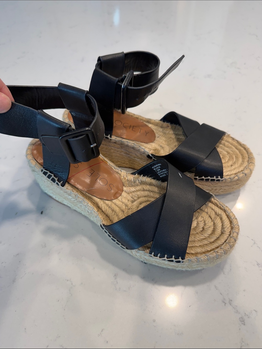 Sole Society Black Cross-Strap Espadrille Wedge Sandals